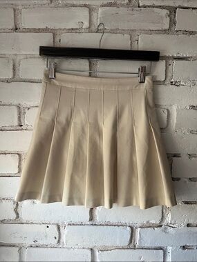 Women's Pleated Cream Skirt high rise zipper entry skirt